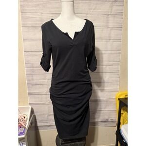 NWT‎ Blair Maxwell Womens Ruched Dress W/ Adjustable Sleeves- Black Fitted - M/L
